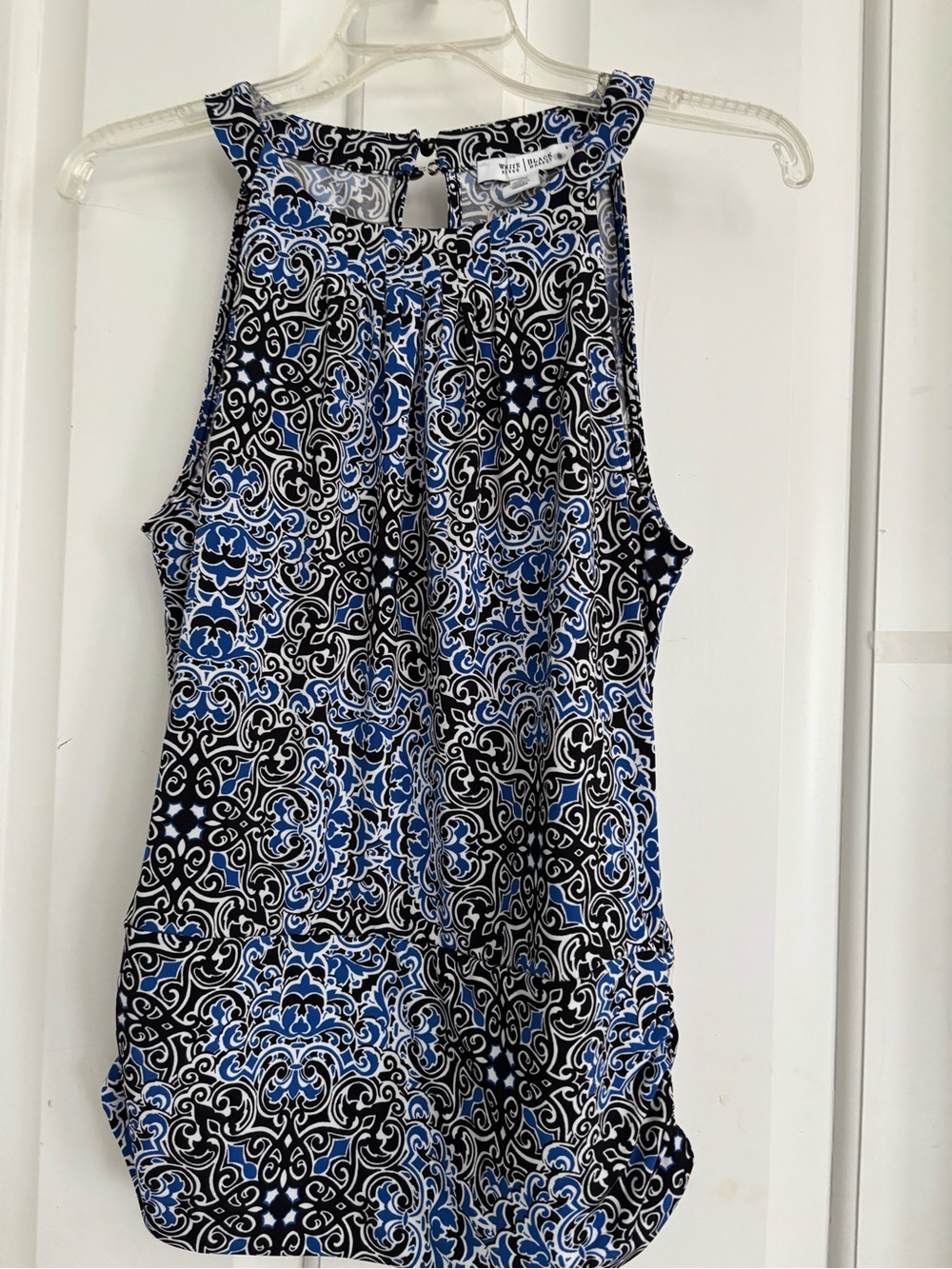 White House Black Market Blue, Black & White Printed Halter Cami. Size is medium